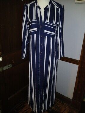 ALL ITEMS must go! PICK Dynamite Navy and White Vertical-Stripe Maxi Shirt Dress